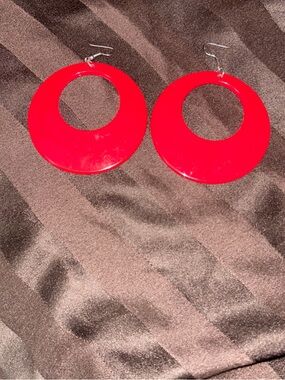 Vibrant Red Hoop Cutout Drop Earrings for Women